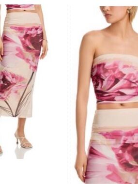 Aqua by Bloomingdales Pink and Cream Strapless (Removable) Two-Piece Set